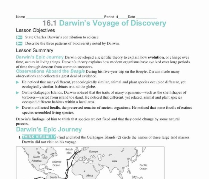 Darwin's natural selection worksheet answer