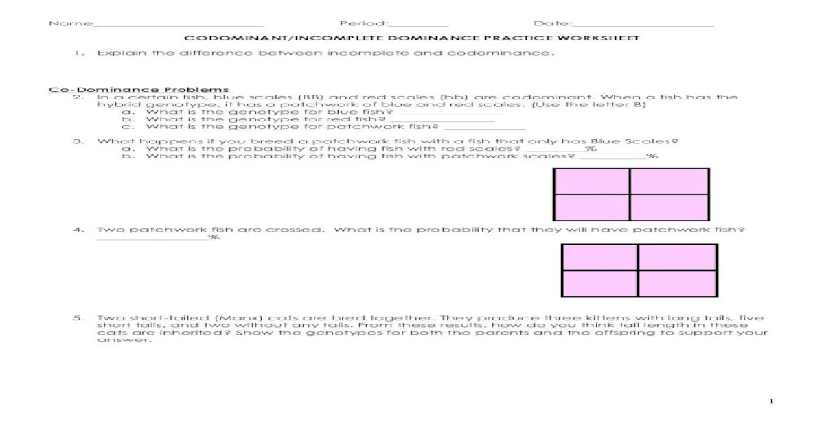 Codominant incomplete dominance practice worksheet